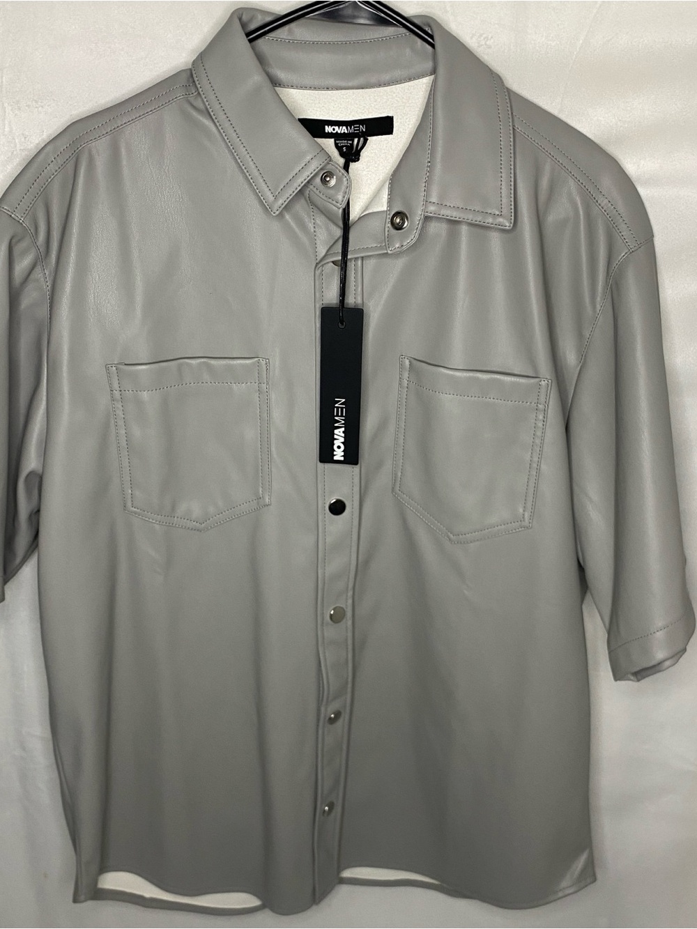 NovaMen Fashion Nova Faux Leather Shirt Mens Small S Grey Button Up NWT Shacket